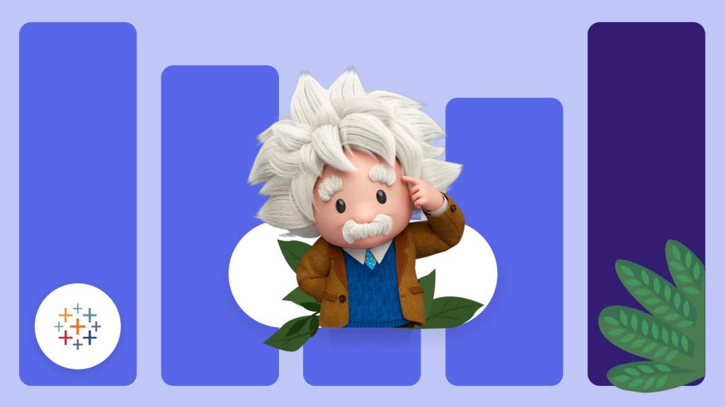Einstein character scratching his head with bar charts in background
