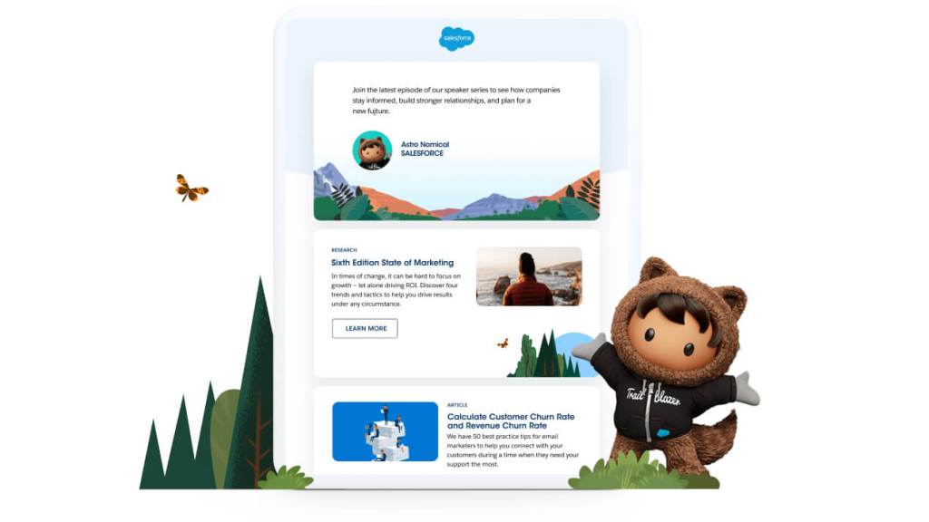 Astro standing with outstratched hands in front of the Marketing Cloud newsletter.