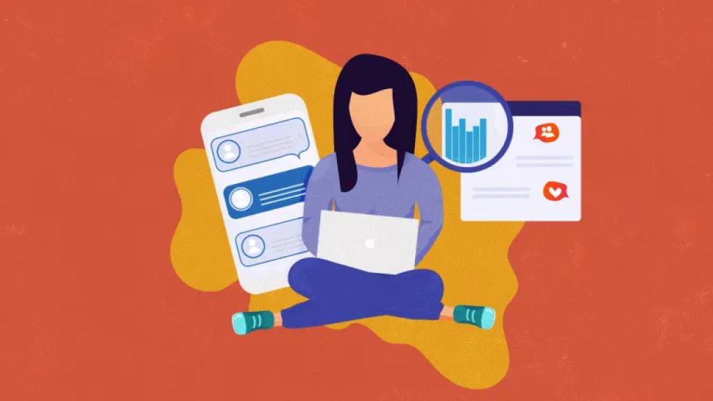 Illustration of a person with charts and graphs