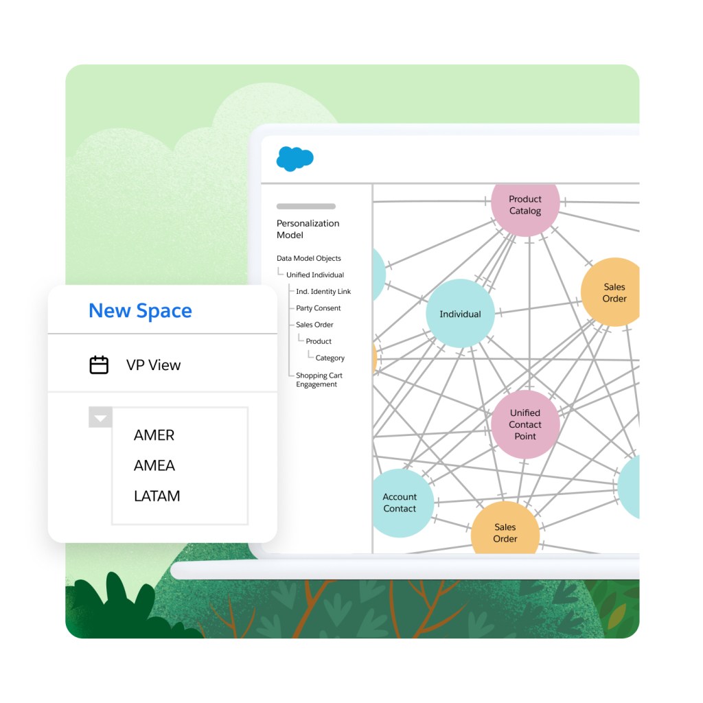 Salesforce CRM personalisation model visualisation with New Space: VP View selected