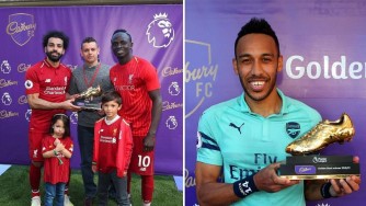 Bwa mbere mu mateka ya Premier League, urukweto rwa Zahabu rwahawe abanyafurika 3, Salah, Mane na Aubameyang