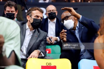 Perezida Kagame na Macron w'u Bufaransa bitabiriye umukino Patriots yatsinzemo Ferroviario muri Kigali Arena - AMAFOTO