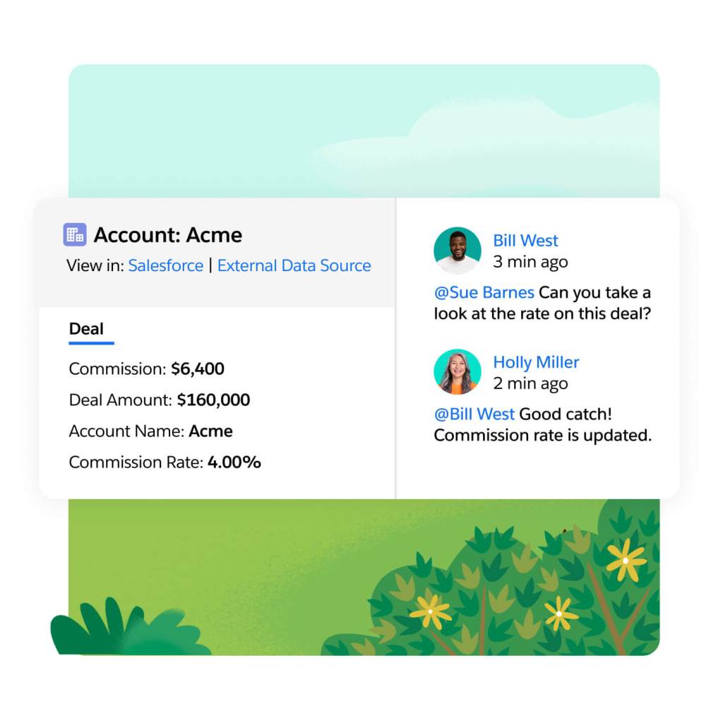 Window shows a conversation between a rep and their manager in app on the deal details page.