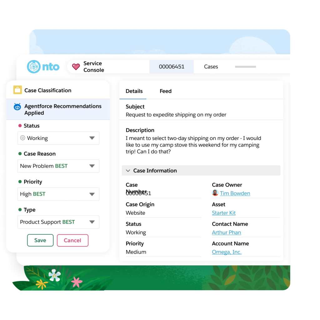 Einstein automates the data entry for cases and displays the case classifications.