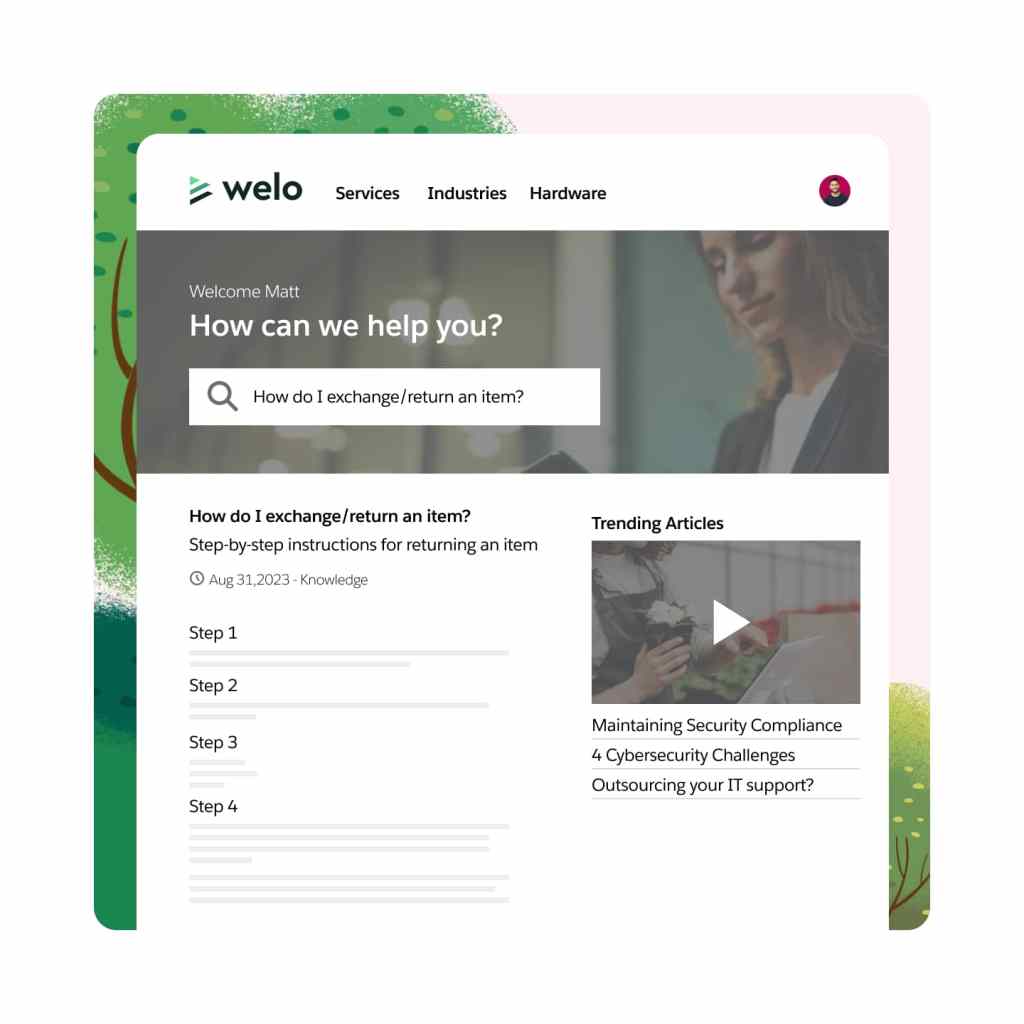 A knowledge window with article recommendations for a customer request on product information