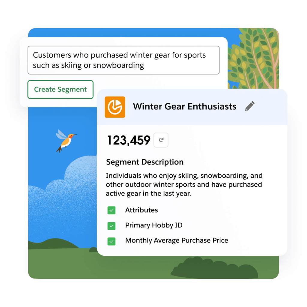 A segment creation dashboard displaying "winter gear enthusiast."