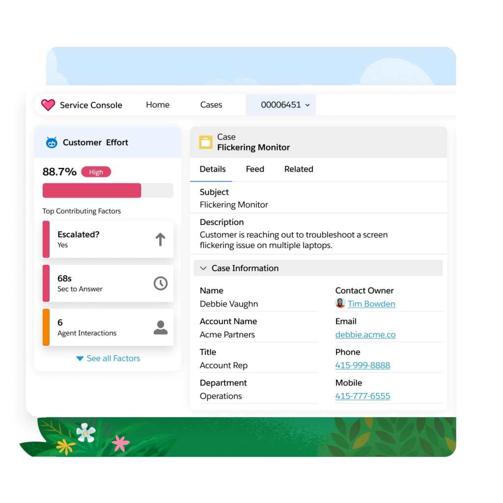 insights on a customer case such as case details and customer effort