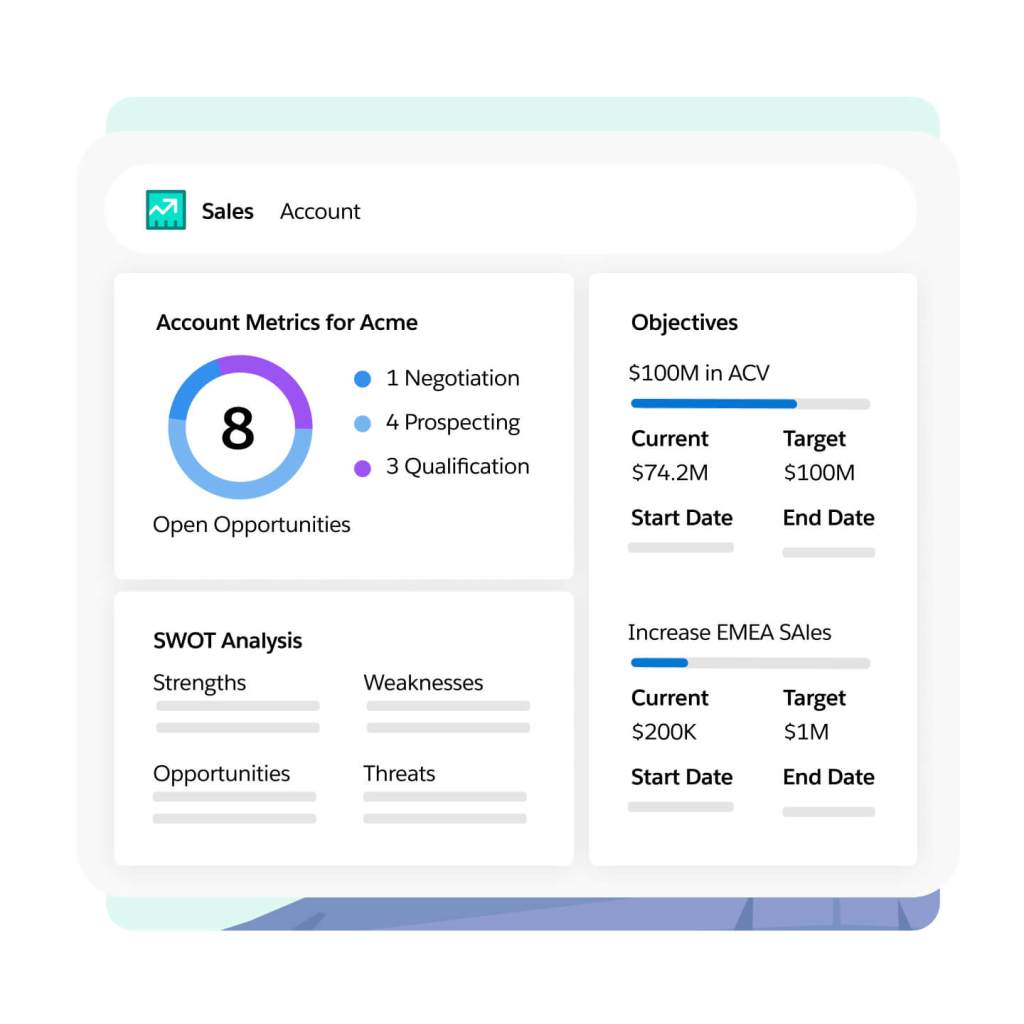 We see a detailed individual account overview, including metrics, opportunities, and a complete SWOT analysis.
