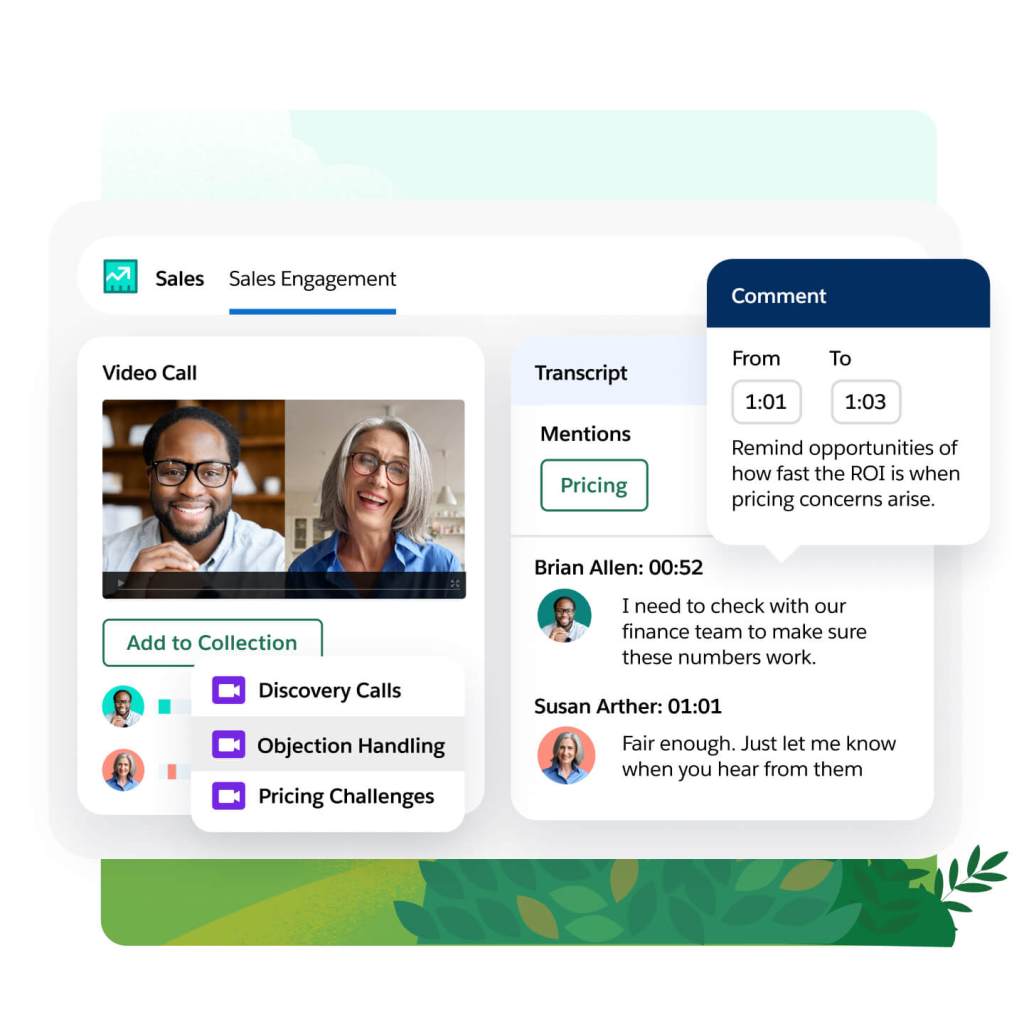 A video call recording is shown with an option to add to a playlist collection, pulled mentions, and an option to comment. 