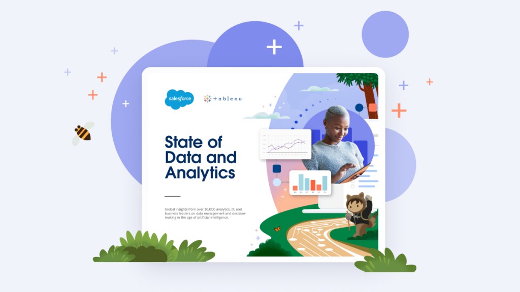 Laptop displaying "State of Data and Analytics" report
