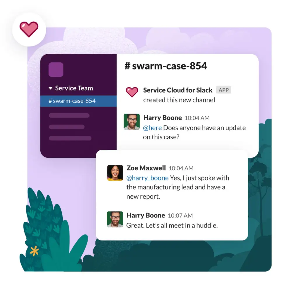 Application window showing a swarm case and conversation from the service team