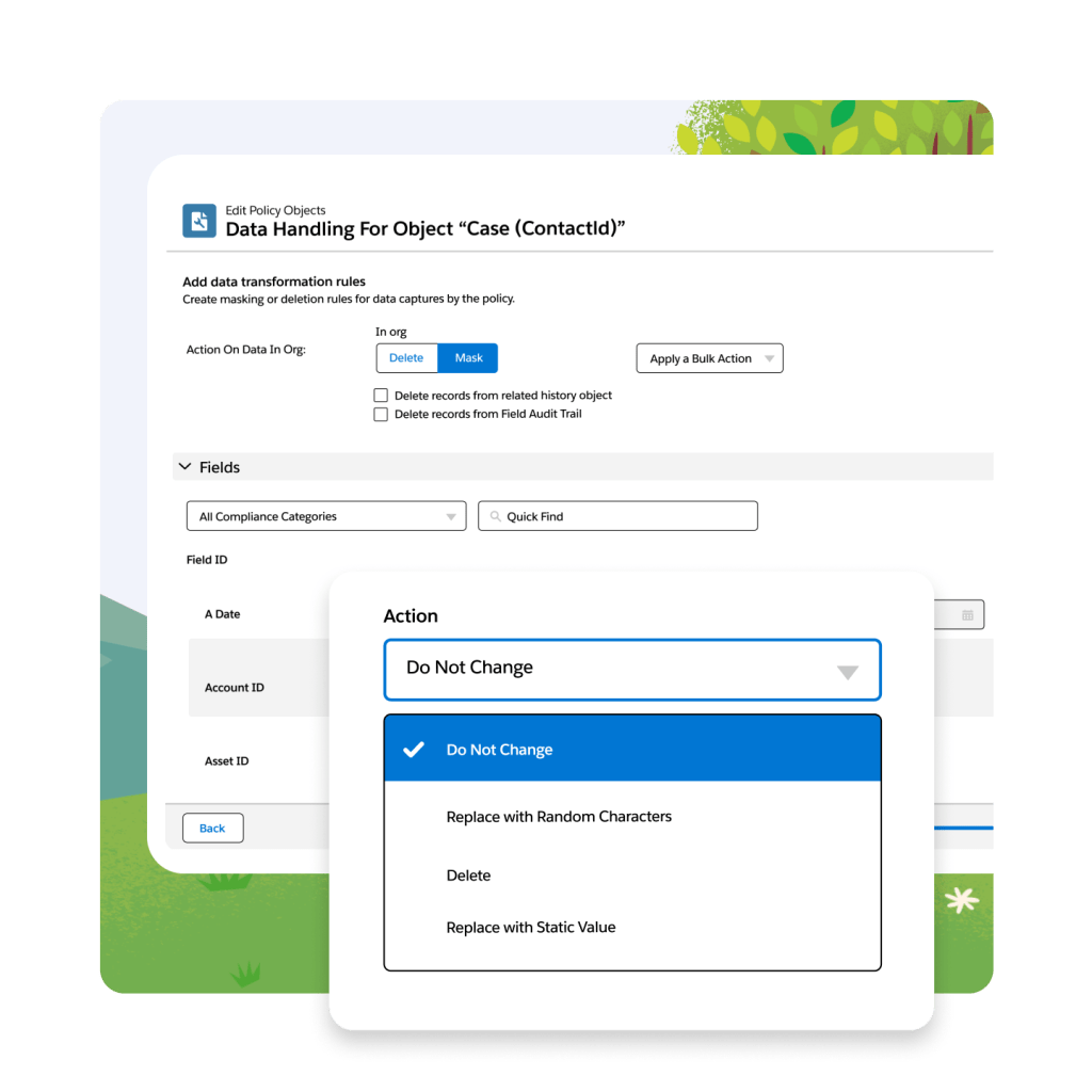The Data Handling page. A tree and hills in the background.