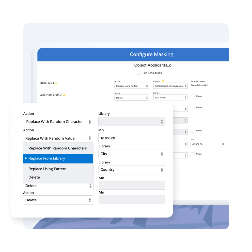 The configure masking page with a window of action items and a mountain in the background. 