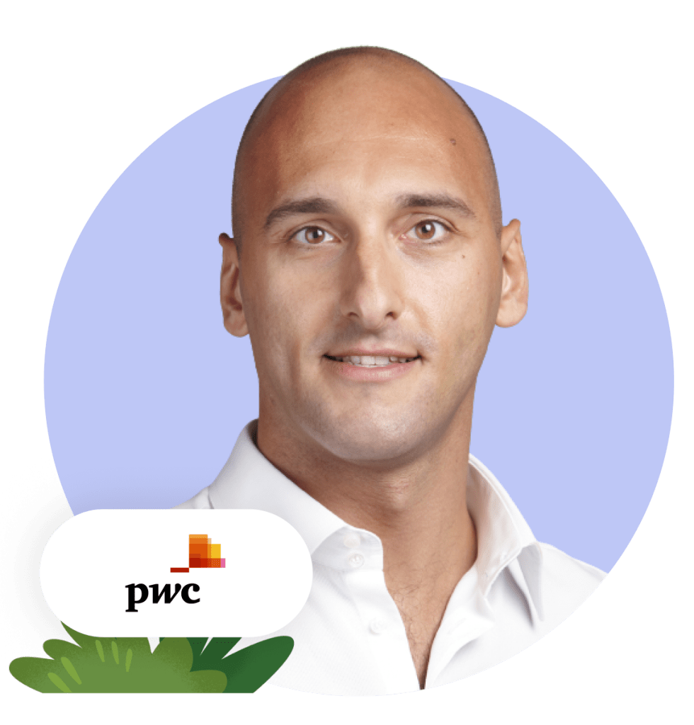 Andrea Acciarri headshot with PwC logo at the bottom