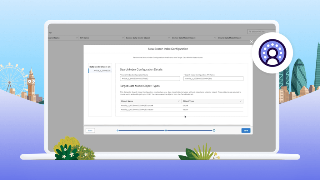 Salesforce UI on a computer showing Data Cloud Vector Database.