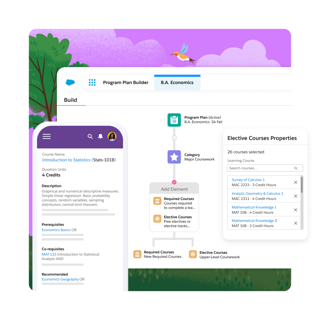 A programme builder console with course options that can be selected by dragging and dropping.