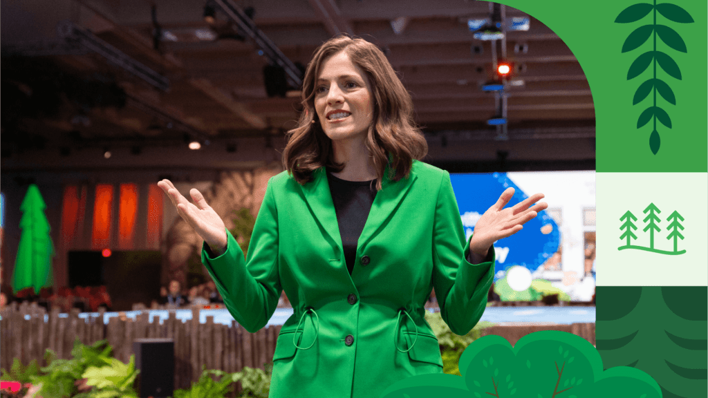 Woman presenting a Leading with Values session at Dreamforce.