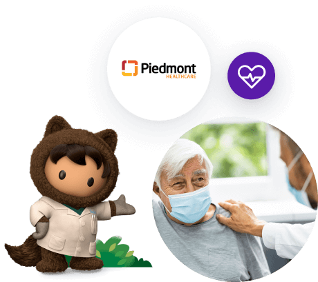Astro with Piedmont Healthcare logo next to patient seeing physician