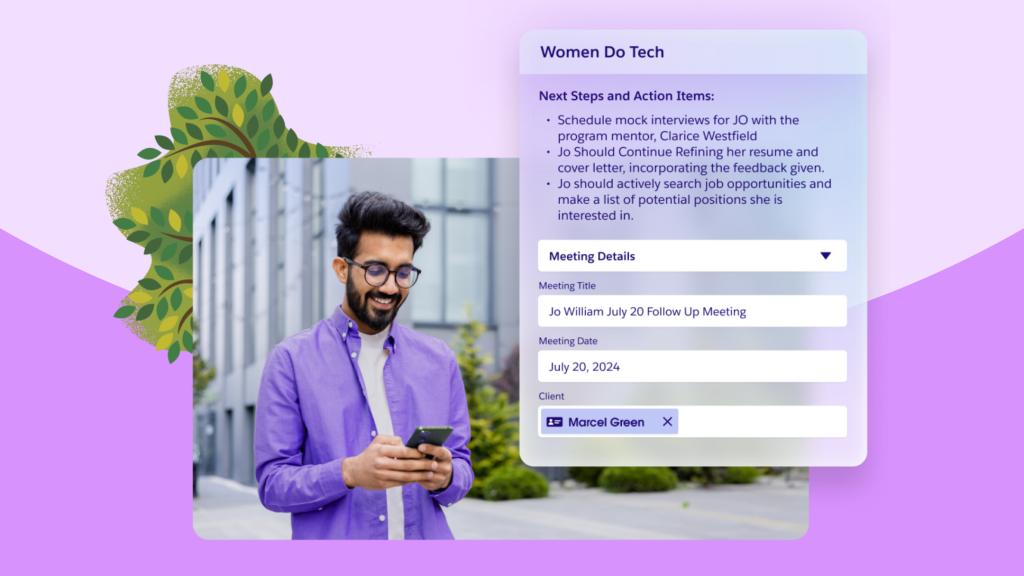 Image of a person with a screenshot overlay.