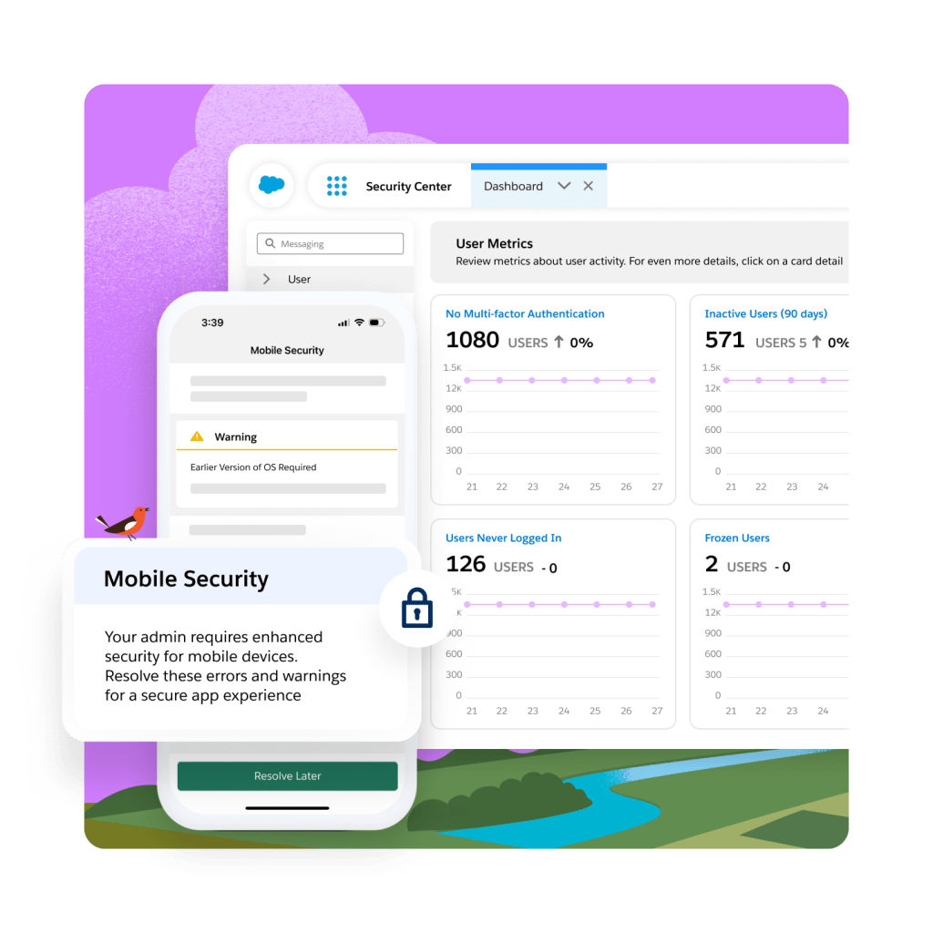 A dashboard for Salesforce Shield with details on security policies.