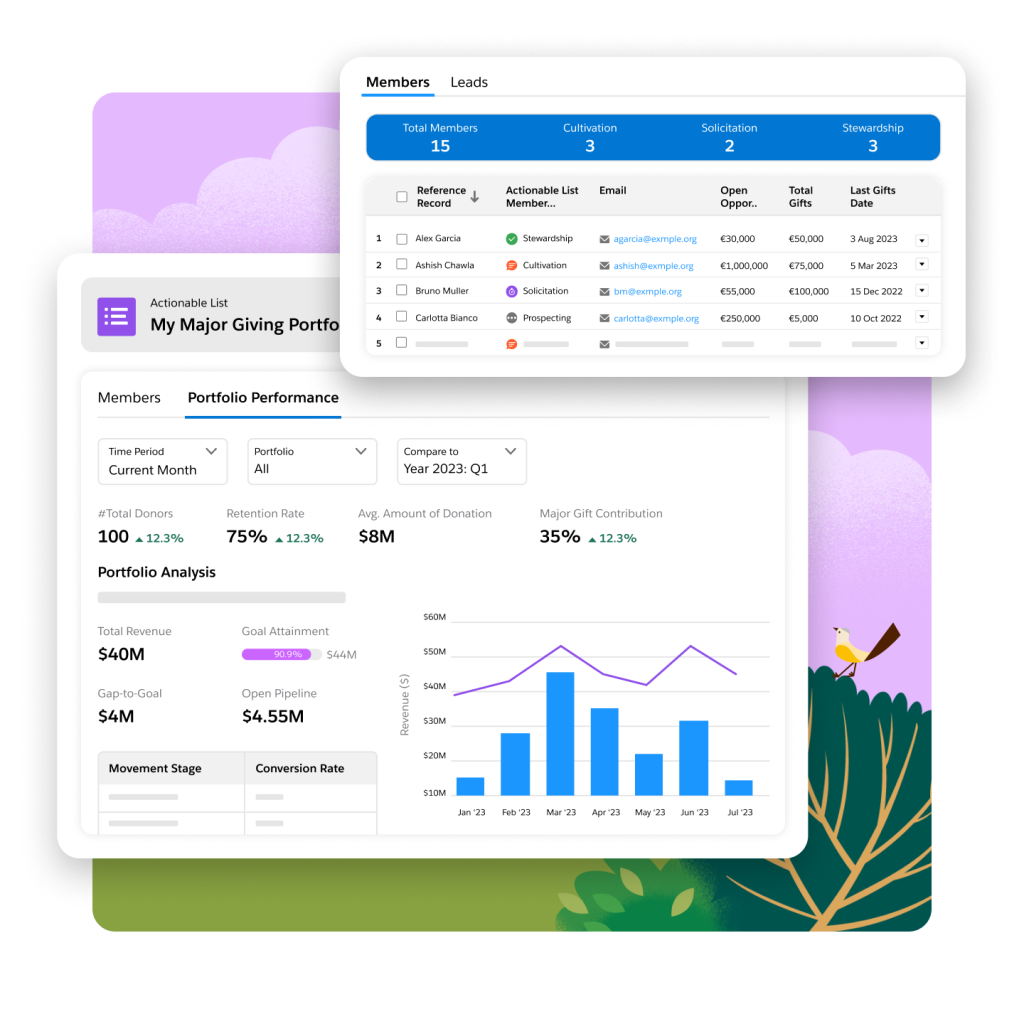 Two dashboards with one about memeber details and other about portfolio performance.