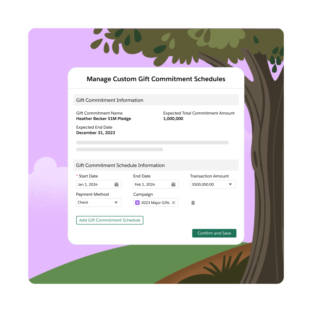 A portal to enter gift commitment information.