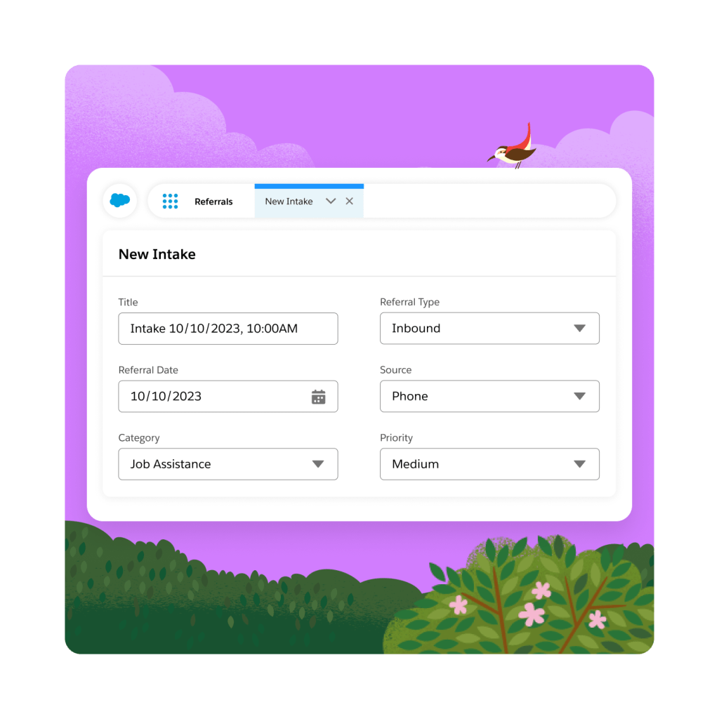 Referrals dashboard containing new intake details.
