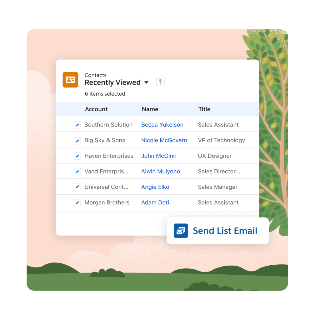 An email segment population list is shown with various sales, service, and marketing filters.