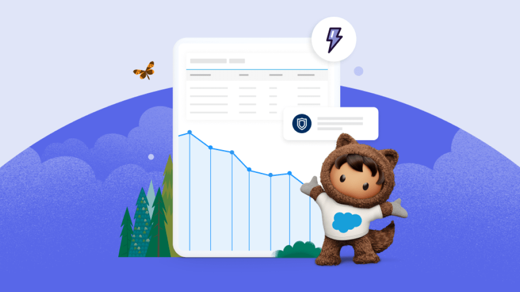 Astro standing in front of a webpage with a graph. Trees and a butterfly in the background. 