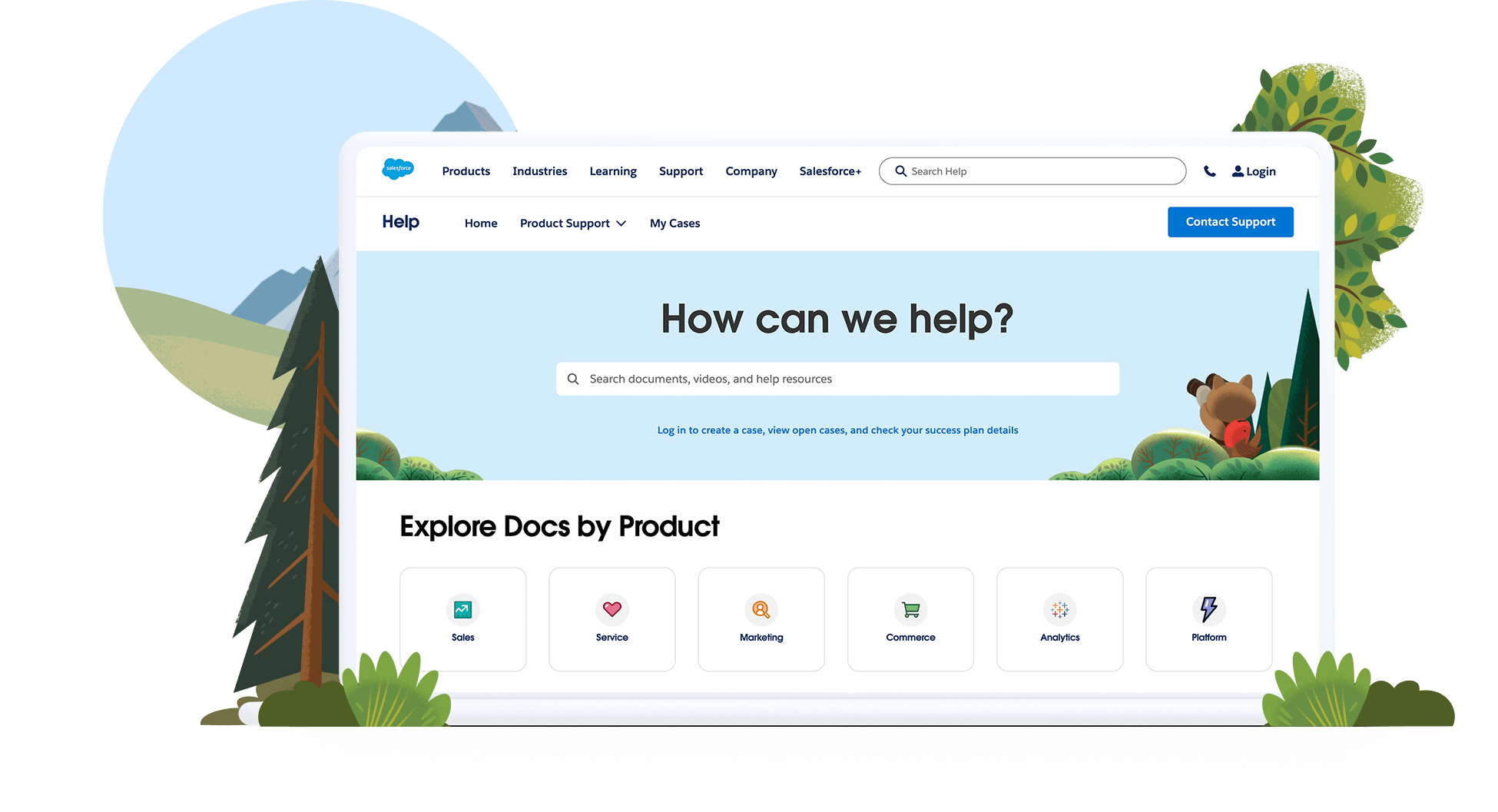 Homepage of Success Center showing filters by popular topics and content by product.