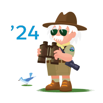 Einstein uses binoculars to inspect new Spring ‘24 release features.