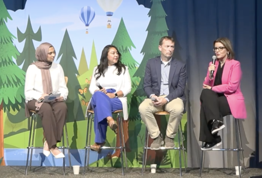 A panel of people talking at Dreamforce about Education trailblazers
