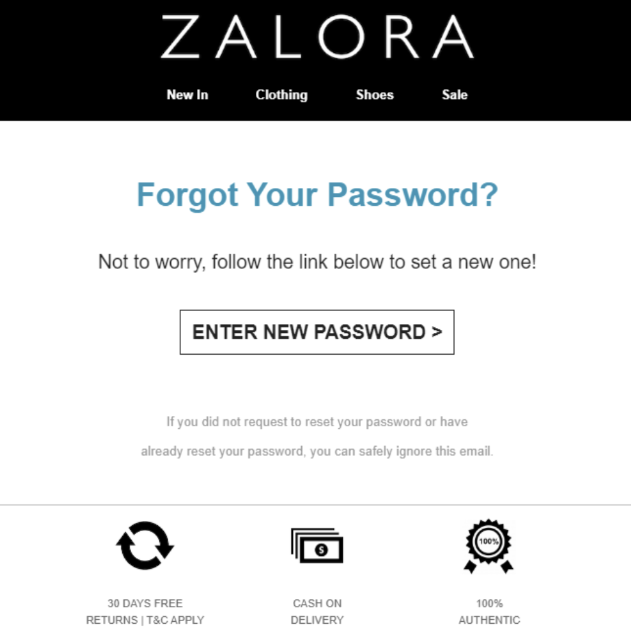 image of a password reset email